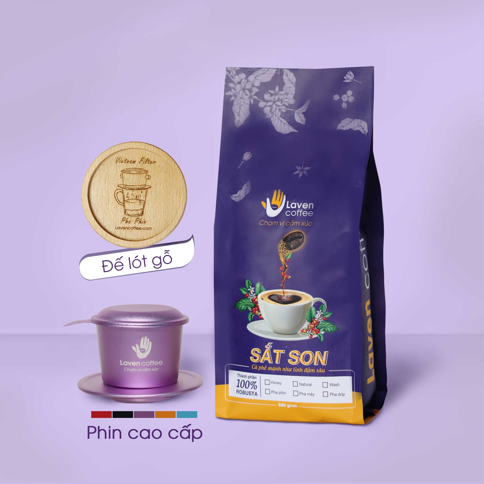 COMBO SẮT SON | Cà phê + Phin + Đế Lót | Laven Coffee